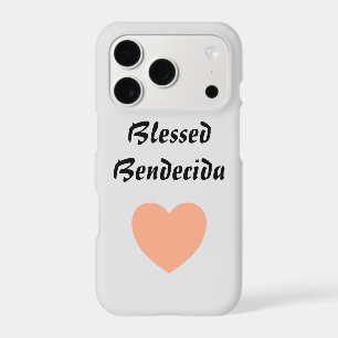 Bilingual Peach Fuzz Heart Blessed Bendecida