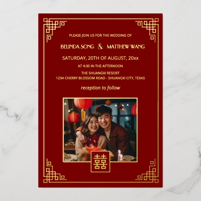 BILINGUAL Photo Red Gold Chinese Wedding (Front)