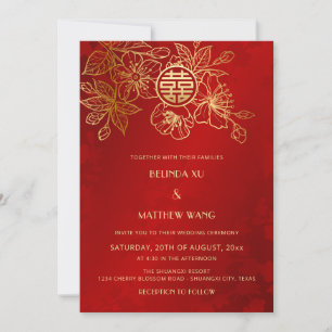 BILINGUAL Photo Red Gold Chinese Wedding Invitation