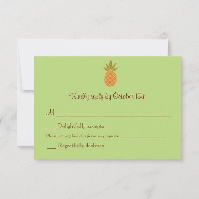 Bilingual Pineapple Wedding RSVP 2-sided Card (Front)