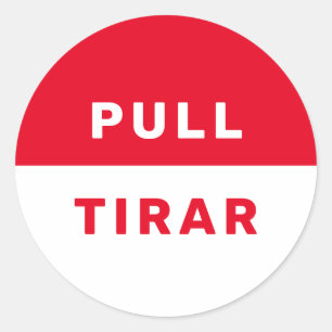 Bilingual Pull English Spanish Red White Safety Classic Round Sticker