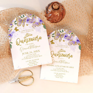 Bilingual Purple Butterfly Quinceañera Invitation
