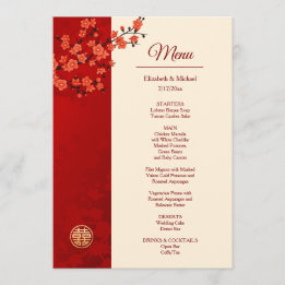 BILINGUAL Red Cherry Blossom Chinese Wedding Menu