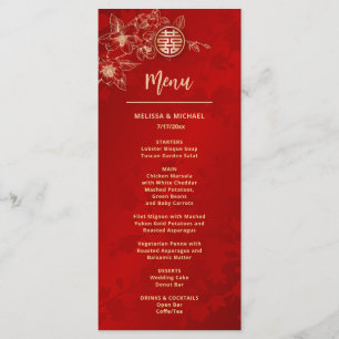 BILINGUAL Red Gold Magnolia Chinese Wedding Menu