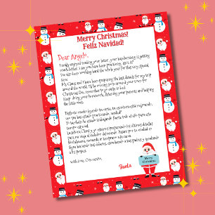 Bilingual Red Santa Letter for Kids Spanish