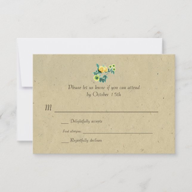 Bilingual Rustic Flower Garland Wedding RSVP (Front)