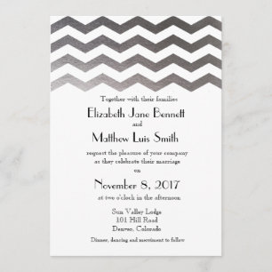 Bilingual Silver Chevron Wedding Invitation