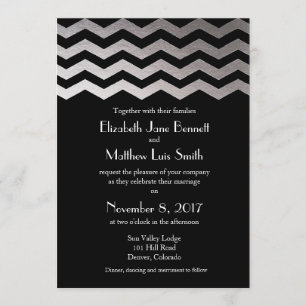 Bilingual Silver Night Chevron Wedding Invitation