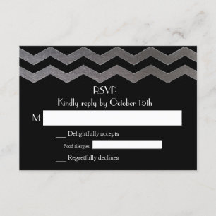 Bilingual SIlver Night Chevron Wedding RSVP Card