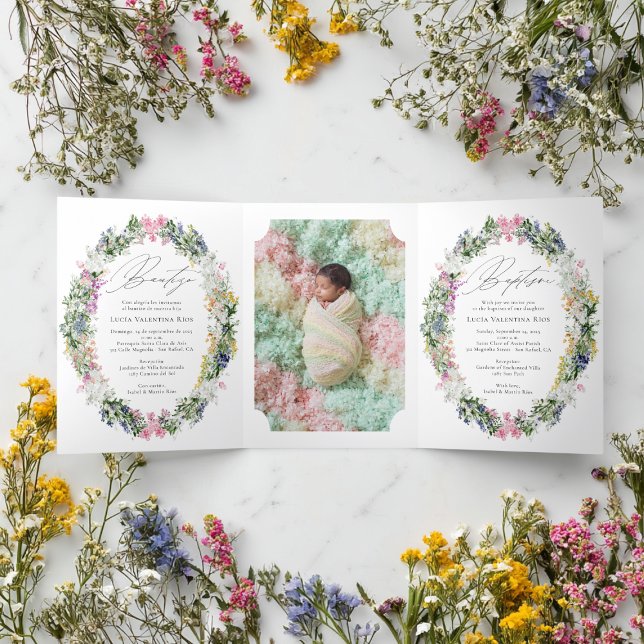 Bilingual Spanish English Baptism Bautizo Tri-Fold Invitation (Creator Uploaded)