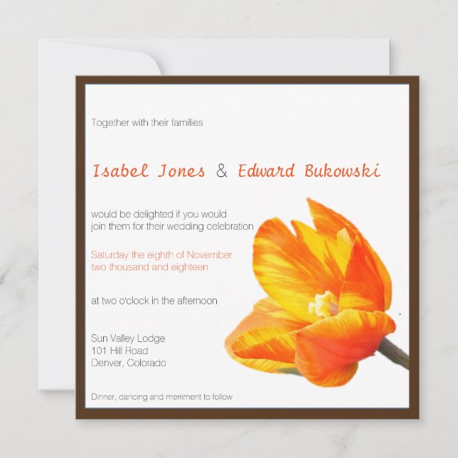 Bilingual Tulip Wedding Invitation Square (Front)