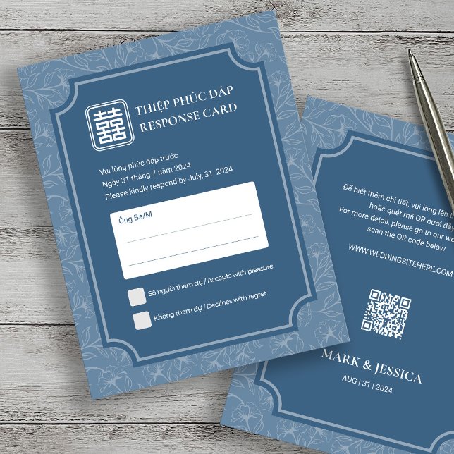 Bilingual Vietnamese Blue Song Hy Wedding RSVP (Creator Uploaded)