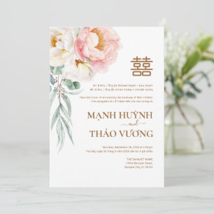 Bilingual Vietnamese Elegant Peony Song Hy Wedding Invitation