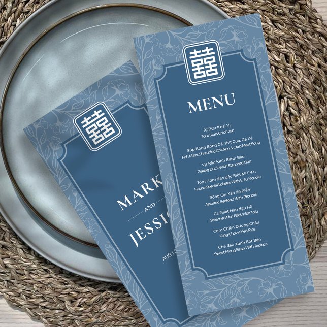 Bilingual Vietnamese Greyish Blue Song Hy Wedding Menu (Creator Uploaded)