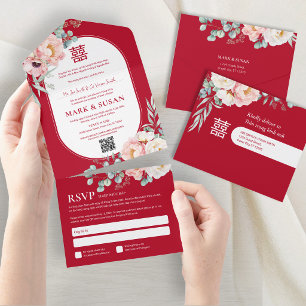 Bilingual Vietnamese Peonies Traditional All In On One Invitation