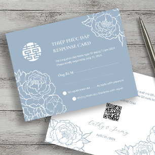 Bilingual Vietnamese Peony Song Hy Dusty Blue RSVP