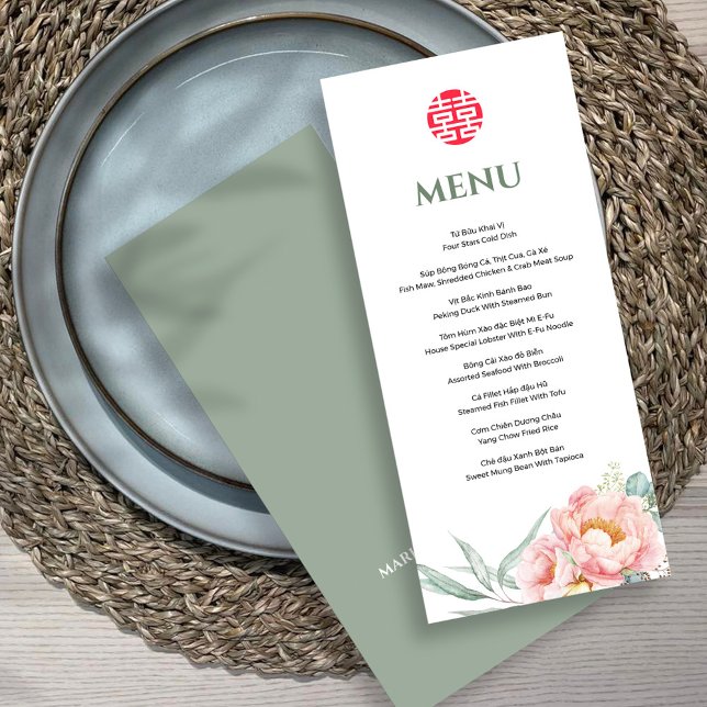 Bilingual Vietnamese Peony Song Hy Wedding Menu (Creator Uploaded)