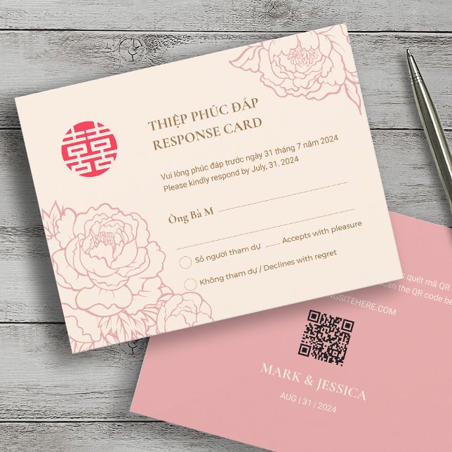 Bilingual Vietnamese Peony Song Hy Wedding RSVP (Creator Uploaded)