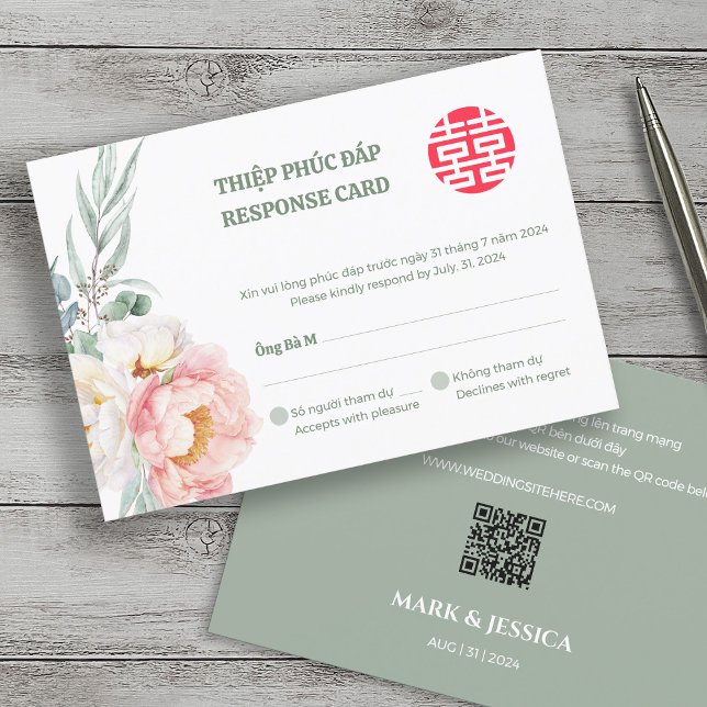 Bilingual Vietnamese Peony Song Hy Wedding RSVP (Creator Uploaded)