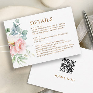 Bilingual Vietnamese Peony Wedding Details Card