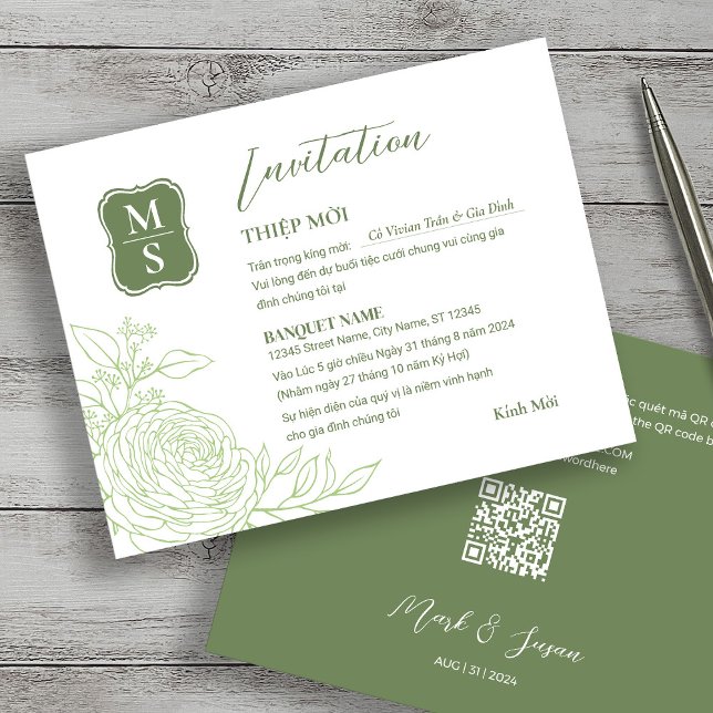 Bilingual Vietnamese Ranunculus Wedding Invitation (Creator Uploaded)