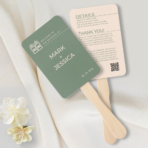 Bilingual Vietnamese Wedding Green Thank You Note Hand Fan