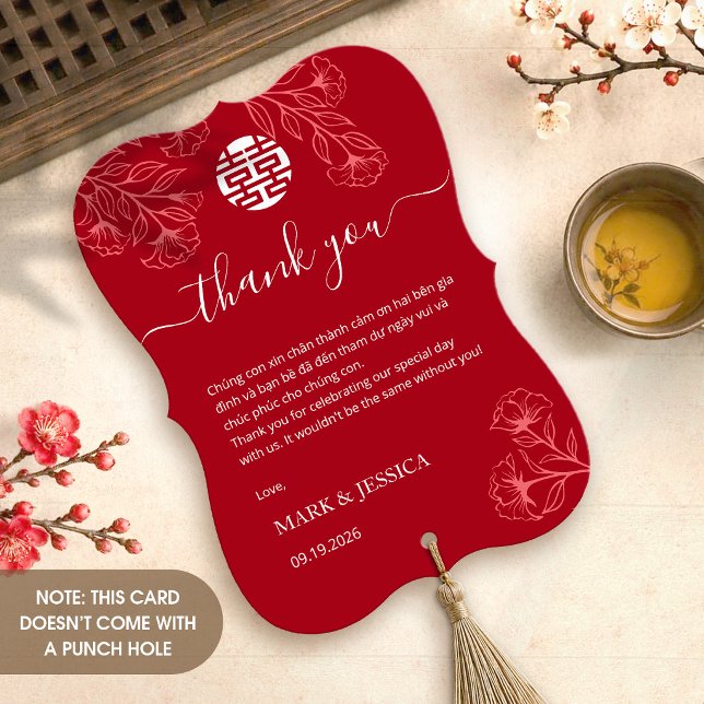 Bilingual Vietnamese Wedding Red Thank You Card (Creator Uploaded)