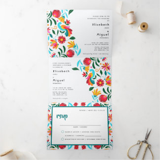 Bilingual Wedding Invitation - Flora All in One