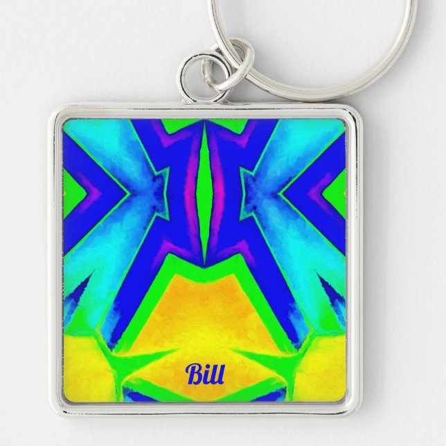 BILL ~ Blue Green and Yellow ~  Key Ring (Front)