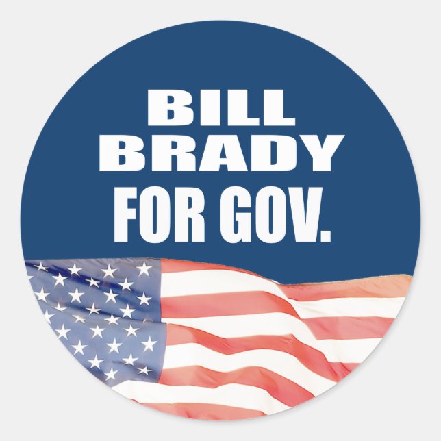 BILL BRADY FOR GOVERNOR CLASSIC ROUND STICKER (Front)