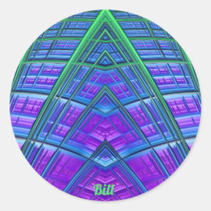 BILL ~ Cool! Green Purple Blue Geometric ~   Classic Round Sticker