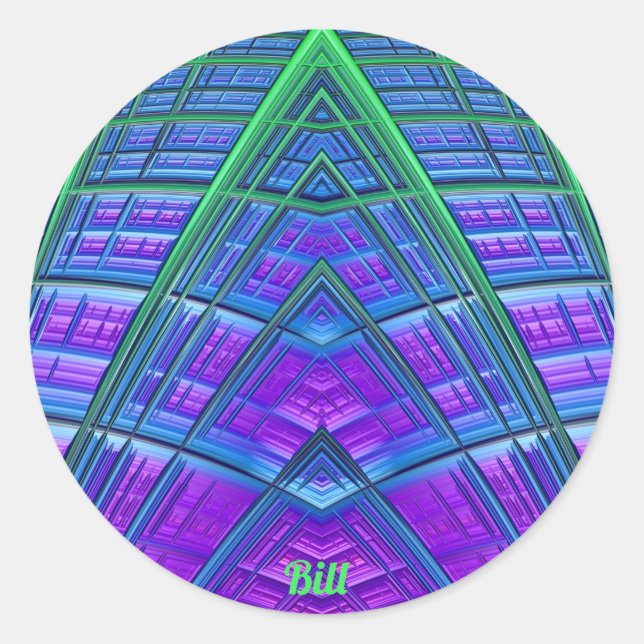 BILL ~ Cool! Green Purple Blue Geometric ~   Classic Round Sticker (Front)