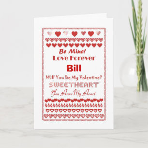 Bill Happy Valentine's Day Hearts Hearts Hearts Holiday Card