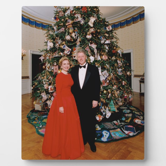 Bill & Hillary Clinton Christmas White House   Plaque (Front)