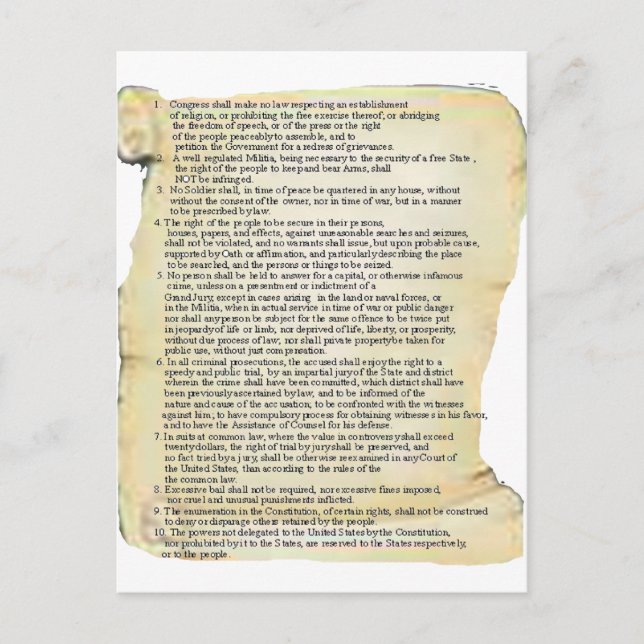 bill of rights postcard (Front)