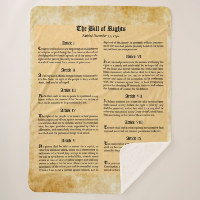 BILL of RIGHTS Sherpa Blanket (Front)