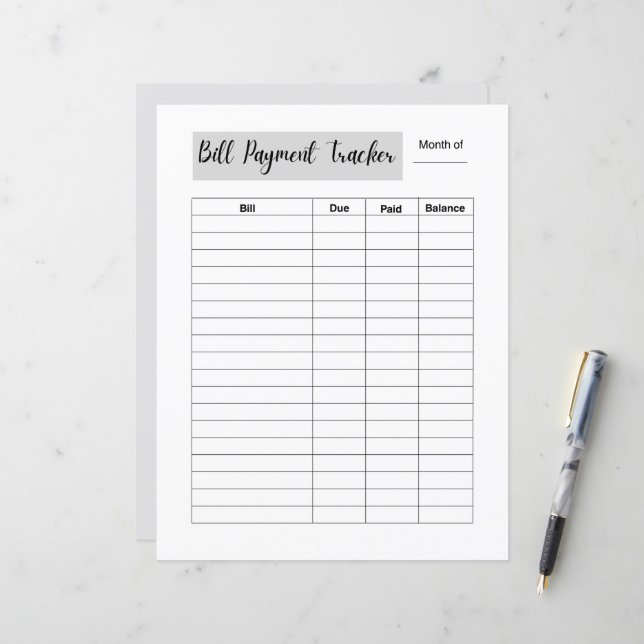 BILL PAYMENT TRACKER TEMPLATE (Front/Back In Situ)