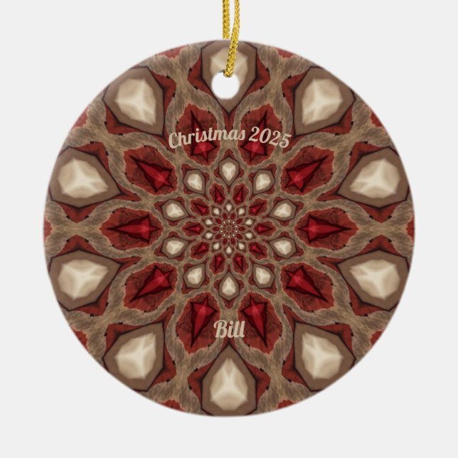 BILL ~ Personalized ~ Red and Tan Christmas 2025 Ceramic Tree Decoration (Front)