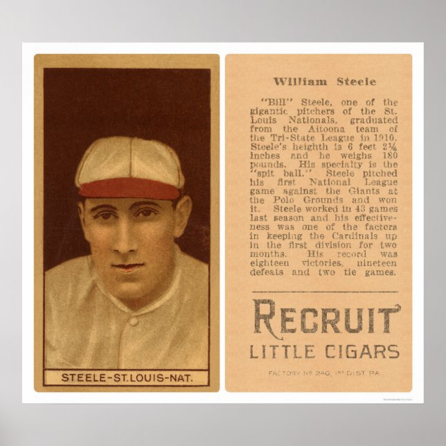 Bill Steele Cardinals Baseball 1912 Poster (Front)