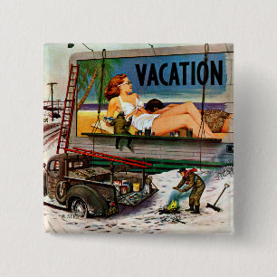 Billboard Painters in Winter by Stevan Dohanos 15 Cm Square Badge