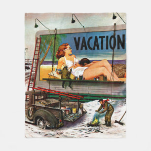 Billboard Painters in Winter by Stevan Dohanos Fleece Blanket