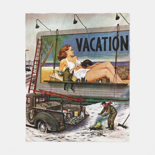 Billboard Painters in Winter by Stevan Dohanos Fleece Blanket (Front)
