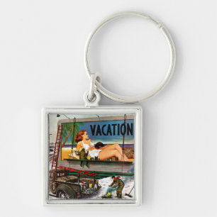 Billboard Painters in Winter by Stevan Dohanos Key Ring