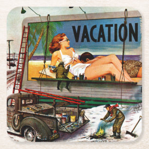 Billboard Painters in Winter by Stevan Dohanos Square Paper Coaster