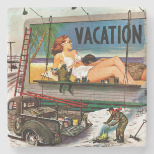 Billboard Painters in Winter by Stevan Dohanos Stone Coaster