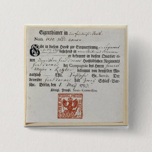 Billeting voucher, 1759 15 cm square badge