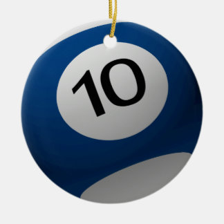 BILLIARD BALL CHRISTMAS ORNAMENT 10 (TEN) BLUE/WH
