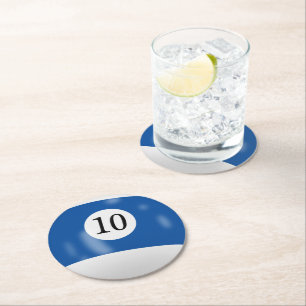 Billiard Ball Number 10 Round Paper Coaster