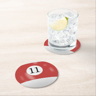 Billiard Ball Number 11 Round Paper Coaster