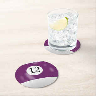 Billiard Ball Number 12 Round Paper Coaster